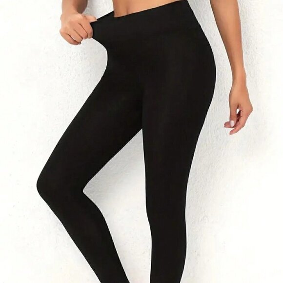 Black Casual Womens Solid Fuzzy Pants - Picture 2 of 4